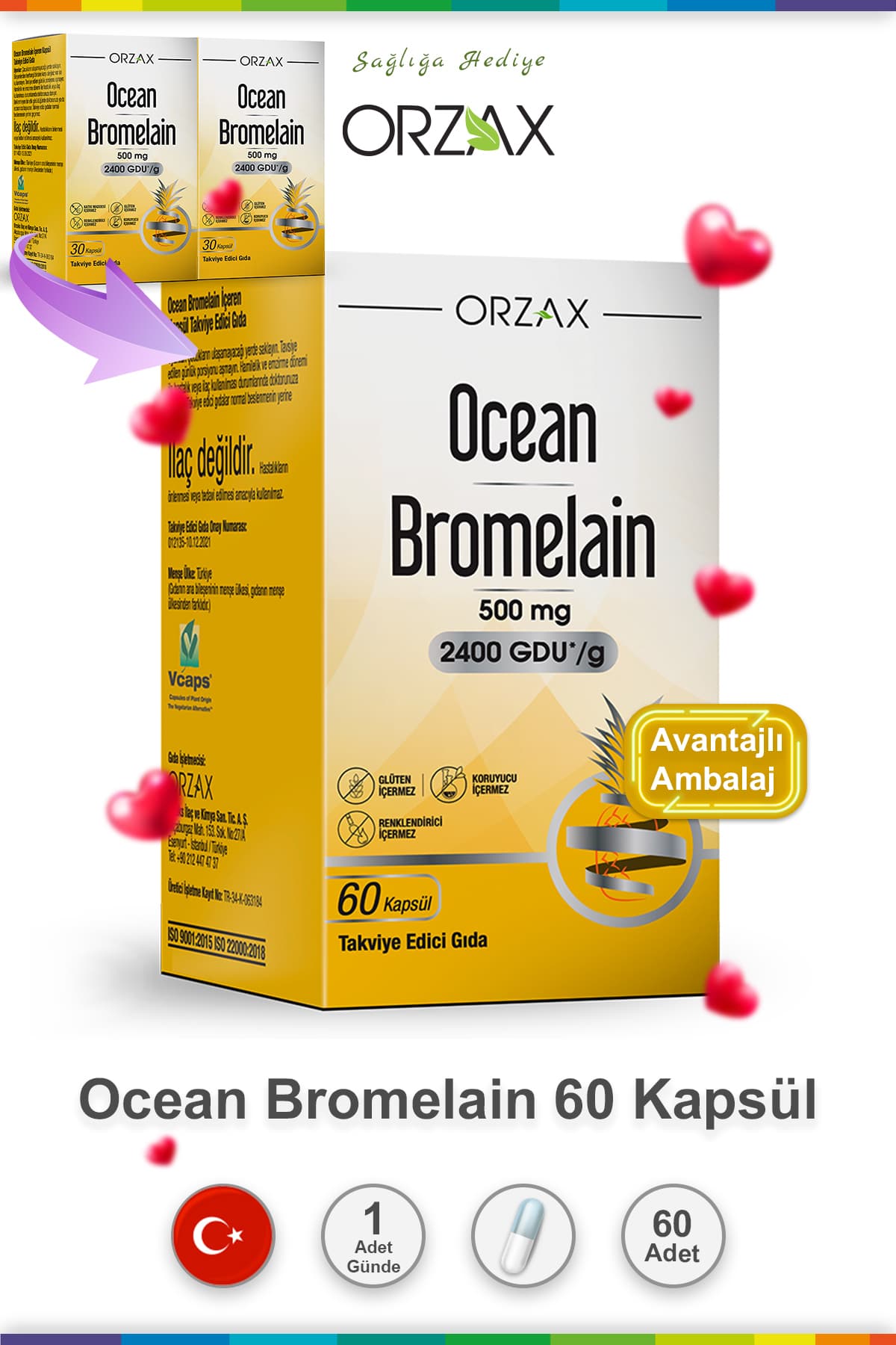 Bromelain Içeren Kapsül 2'li Paket Toplam 60 Kapsül