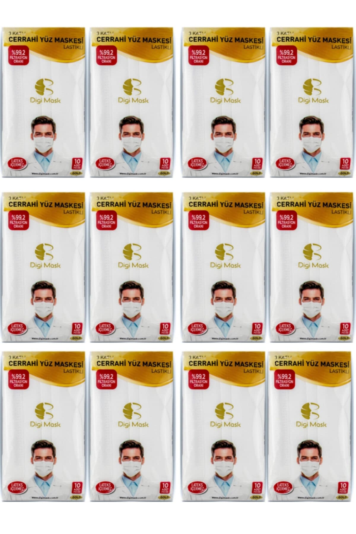 Digi Mask Beyaz 3 Katlı Ultrasonik Cerrahi Telli 10'lu - 12 Paket