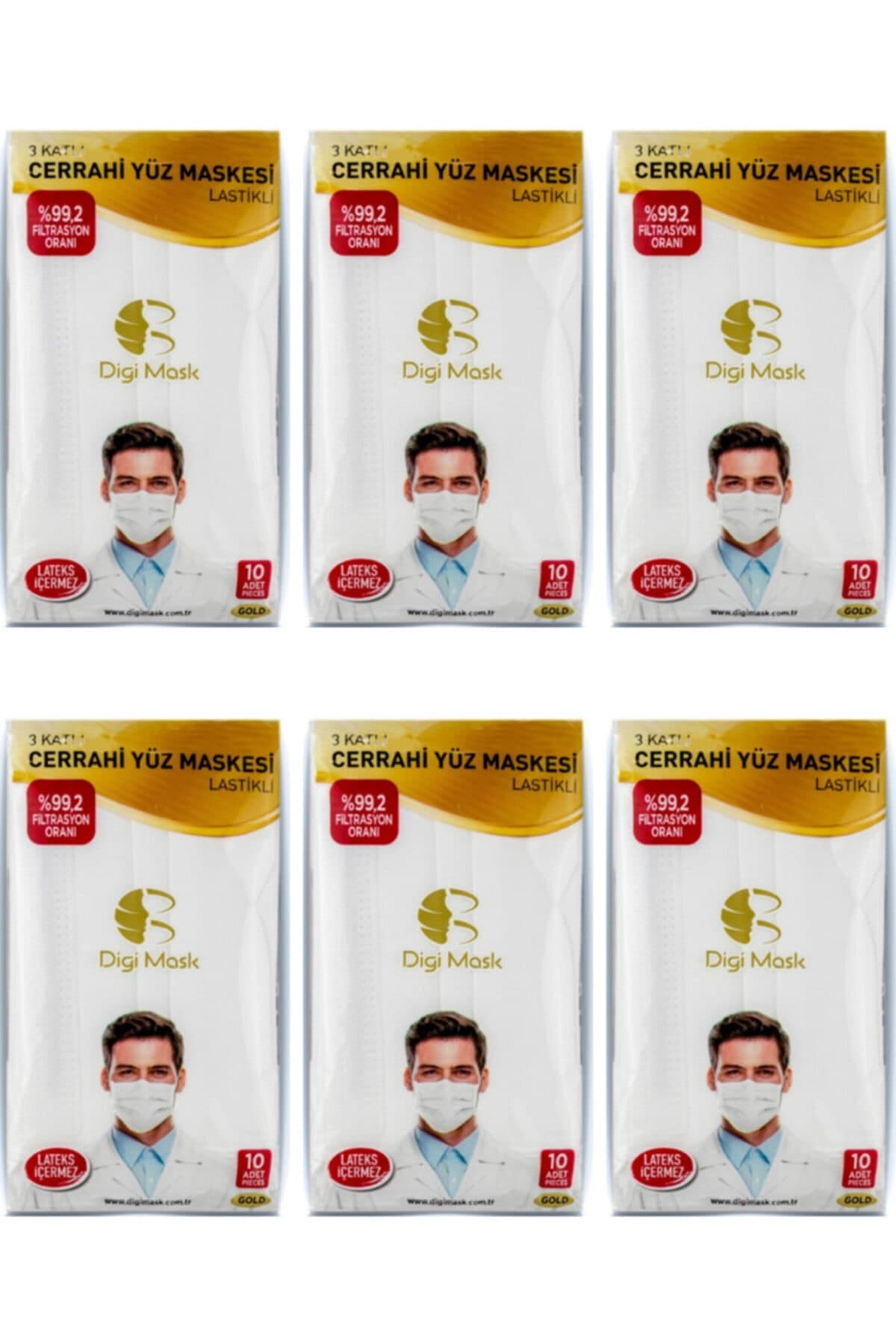 Digi Mask Beyaz 3 Katlı Ultrasonik Cerrahi Telli 10'lu - 6 Paket