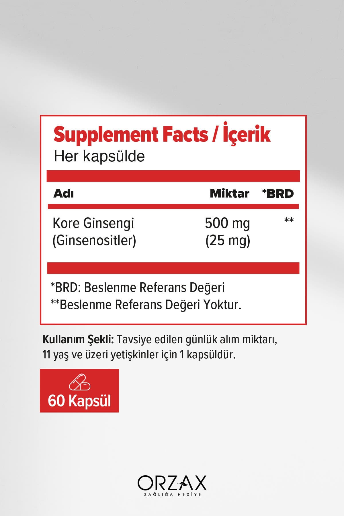 Panax Ginseng 500 mg 60 Kapsül