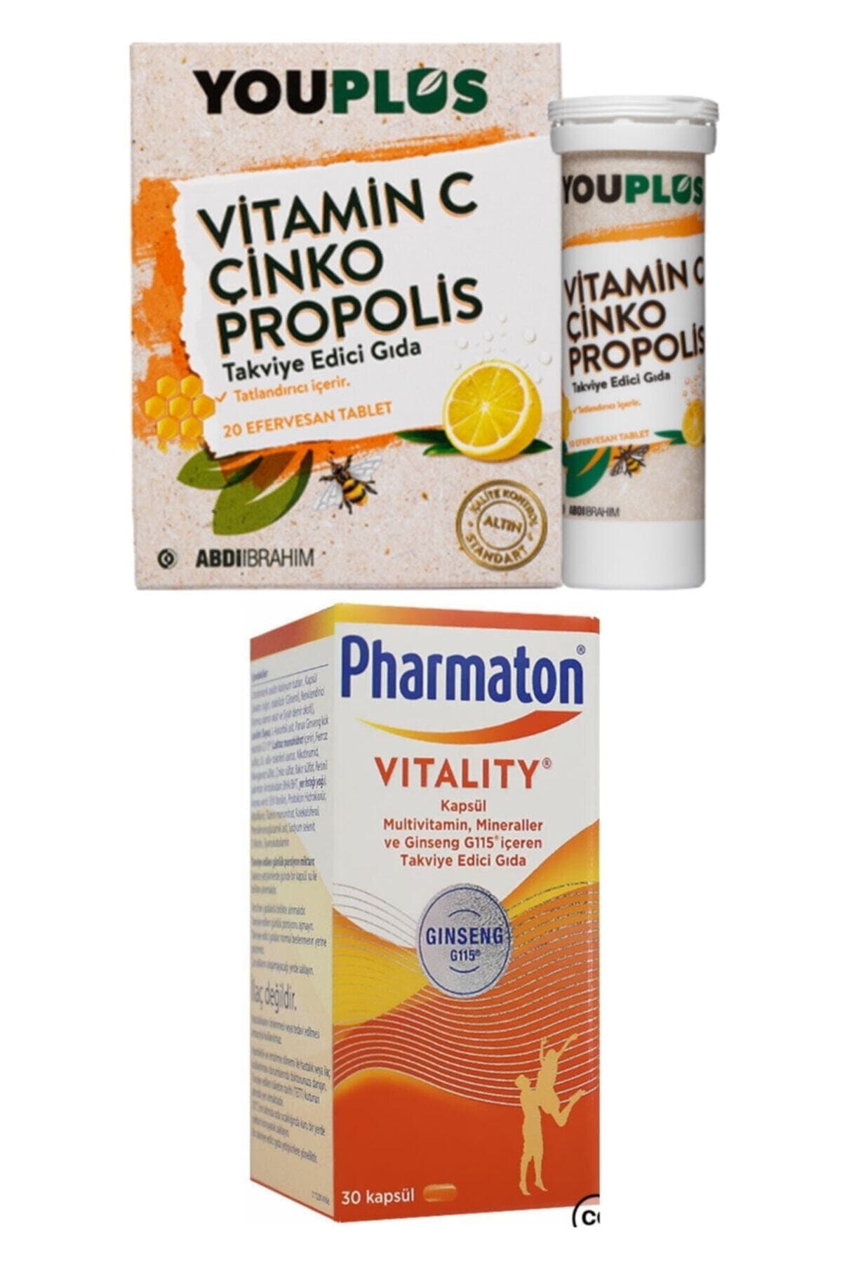 Vitamin C, Çinko, Propolis 20 Efervesan Tablet + Pharmaton Vitality 30 Kapsül