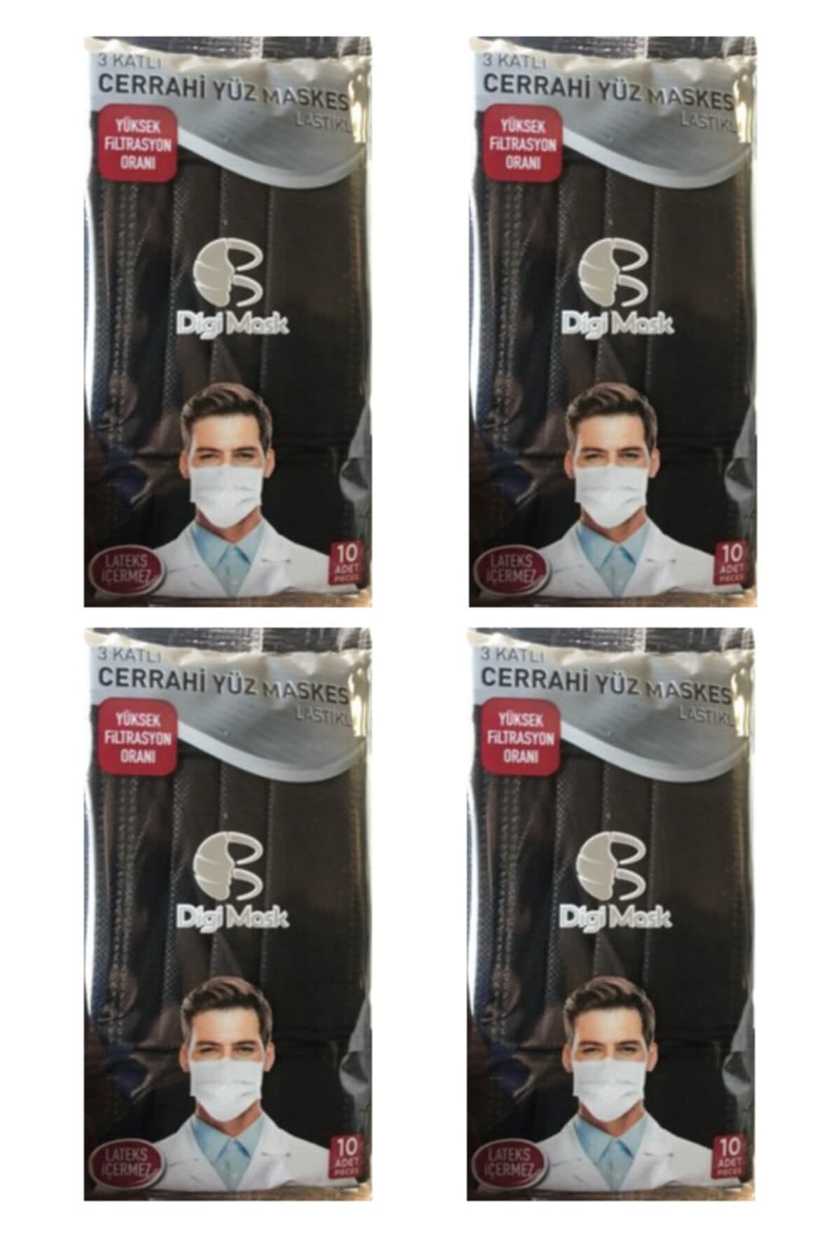 Digi Mask Siyah 3 Katlı Ultrasonik Cerrahi Telli 10'lu - 4 Paket