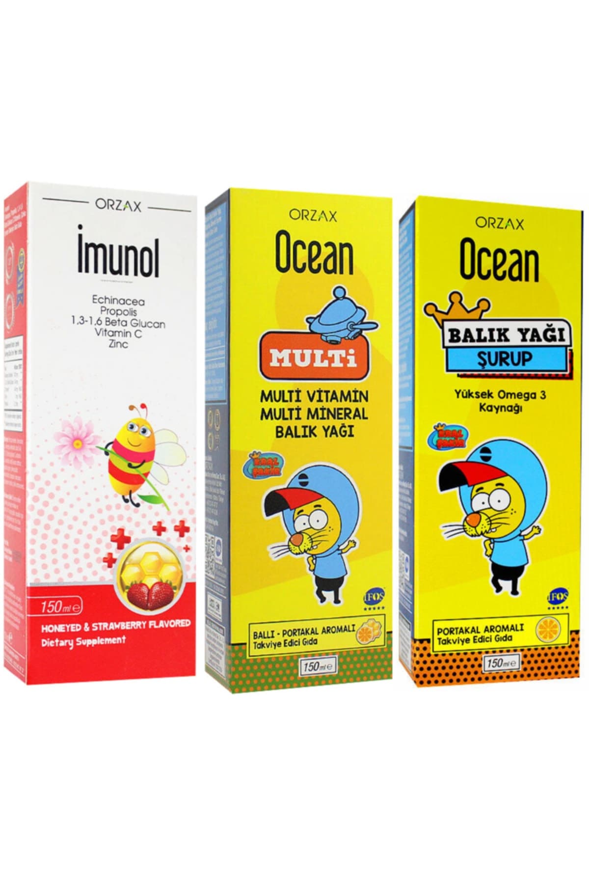 Imunol Şurup + Ocean Ballı Portakallı Multi Şurup + Ocean Portakallı Balık Yağı Şurup Avantaj Paketi