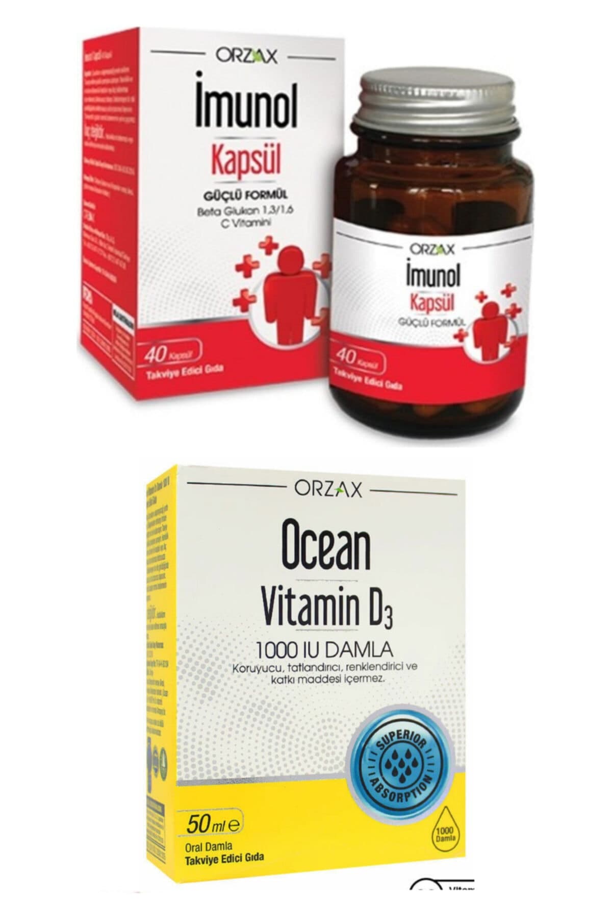 Imunol 40 Kapsül ve Ocean Vitamin D3 1000ıu Damla 50 ml