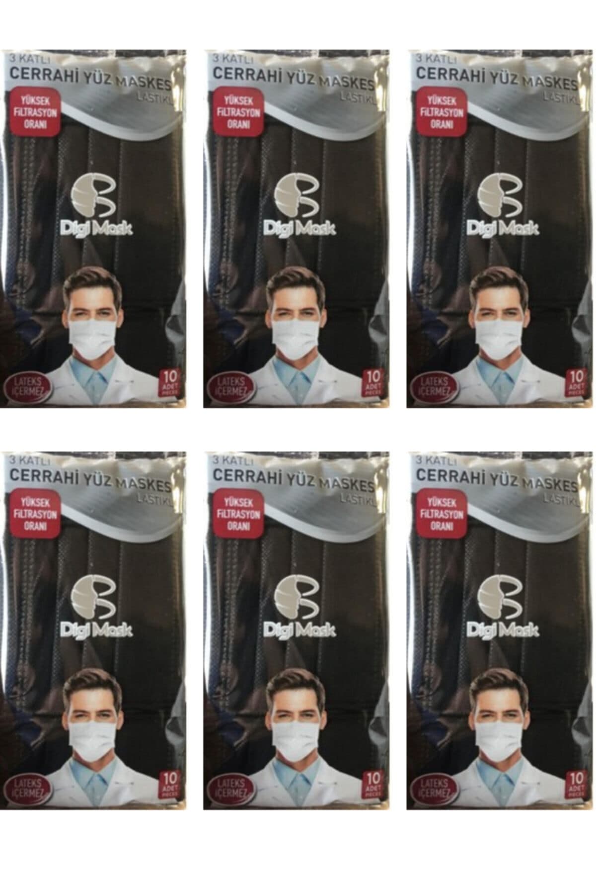 Digi Mask Siyah 3 Katlı Ultrasonik Cerrahi Telli 10'lu - 6 Paket