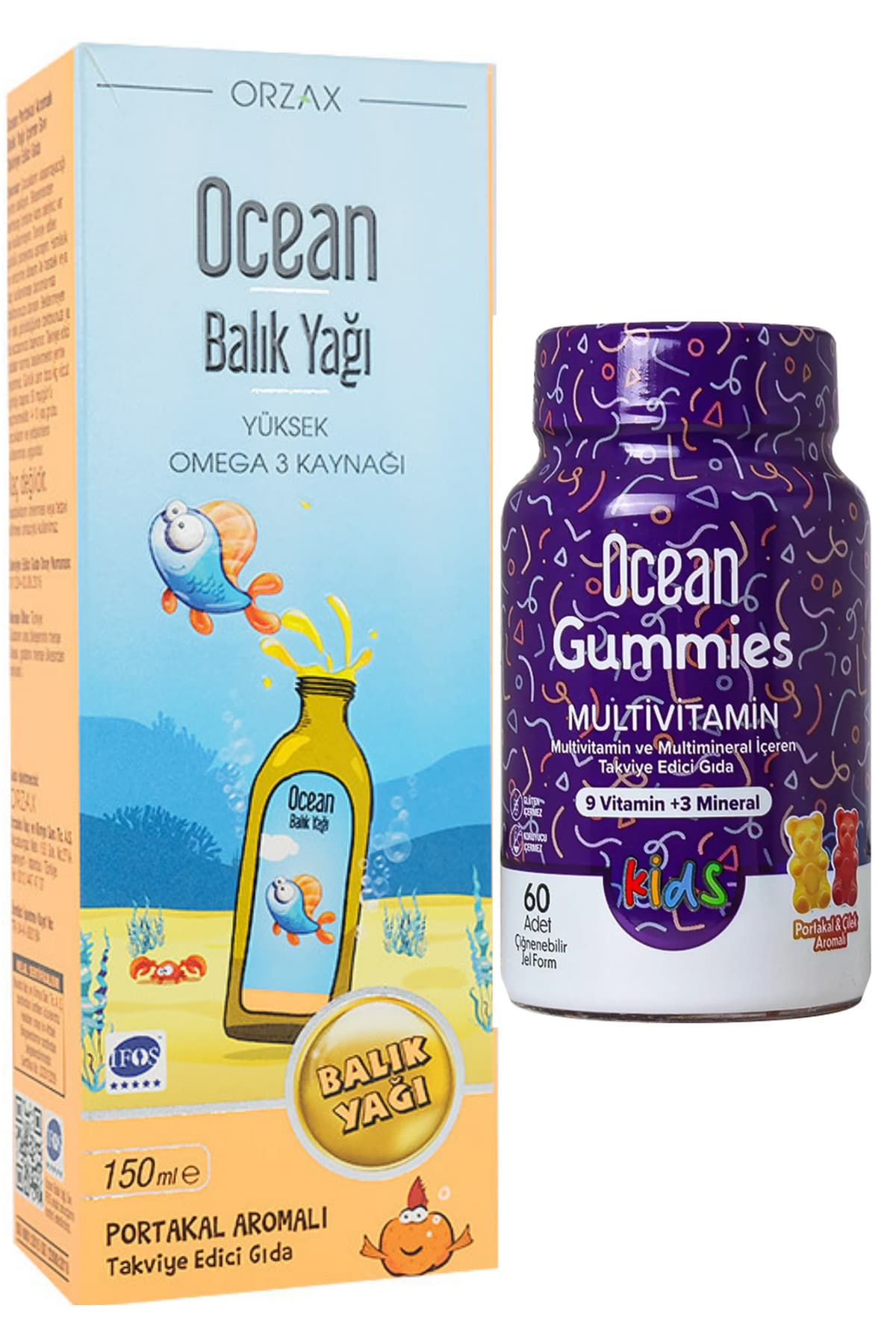 Ocean Omega 3 Portakallı Balık Yağı Şurubu 150ml Ve Ocean Gummies Multivitamin 60 Jel Form