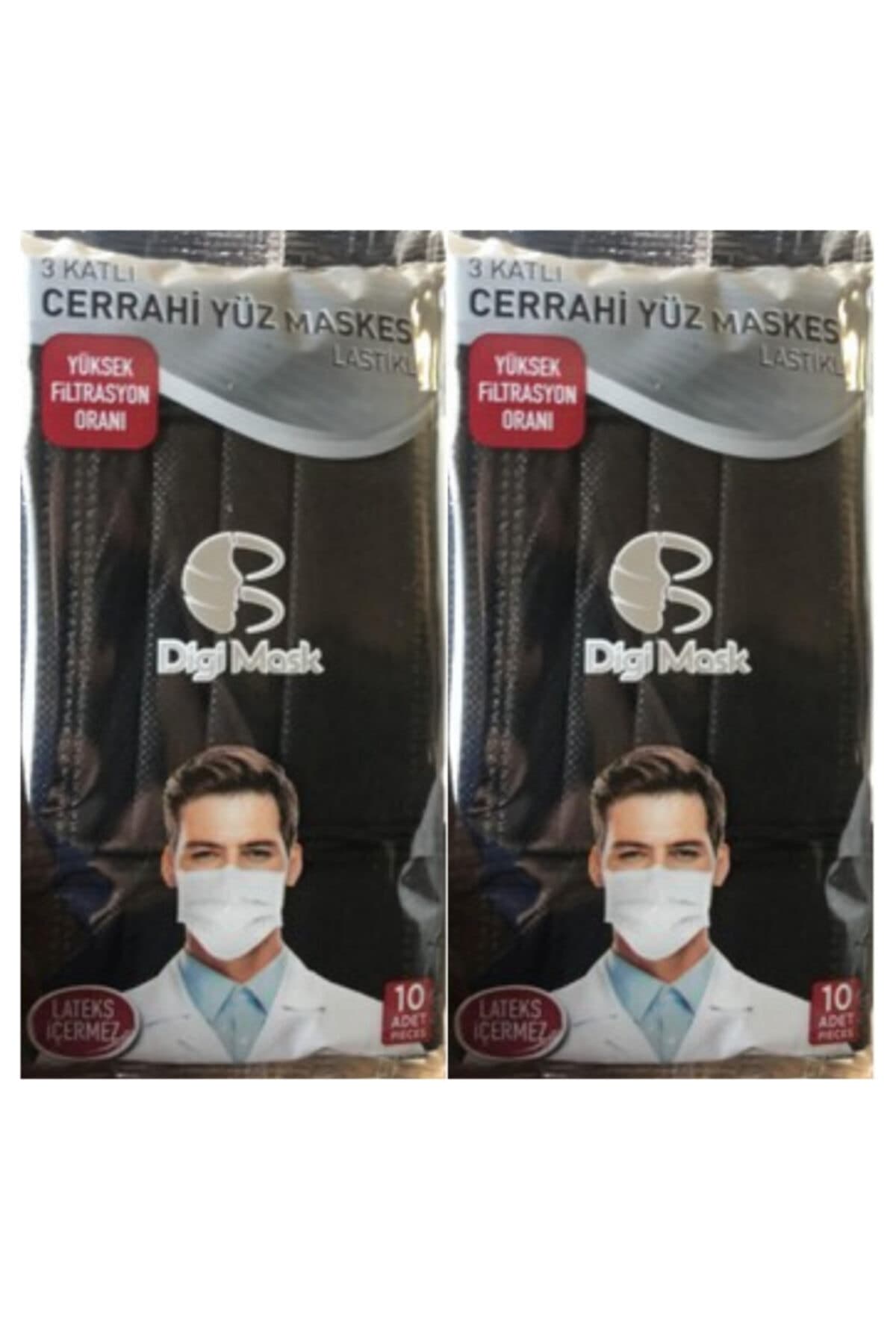 Digi Mask Siyah 3 Katlı Ultrasonik Cerrahi Telli 10'lu - 2 Paket