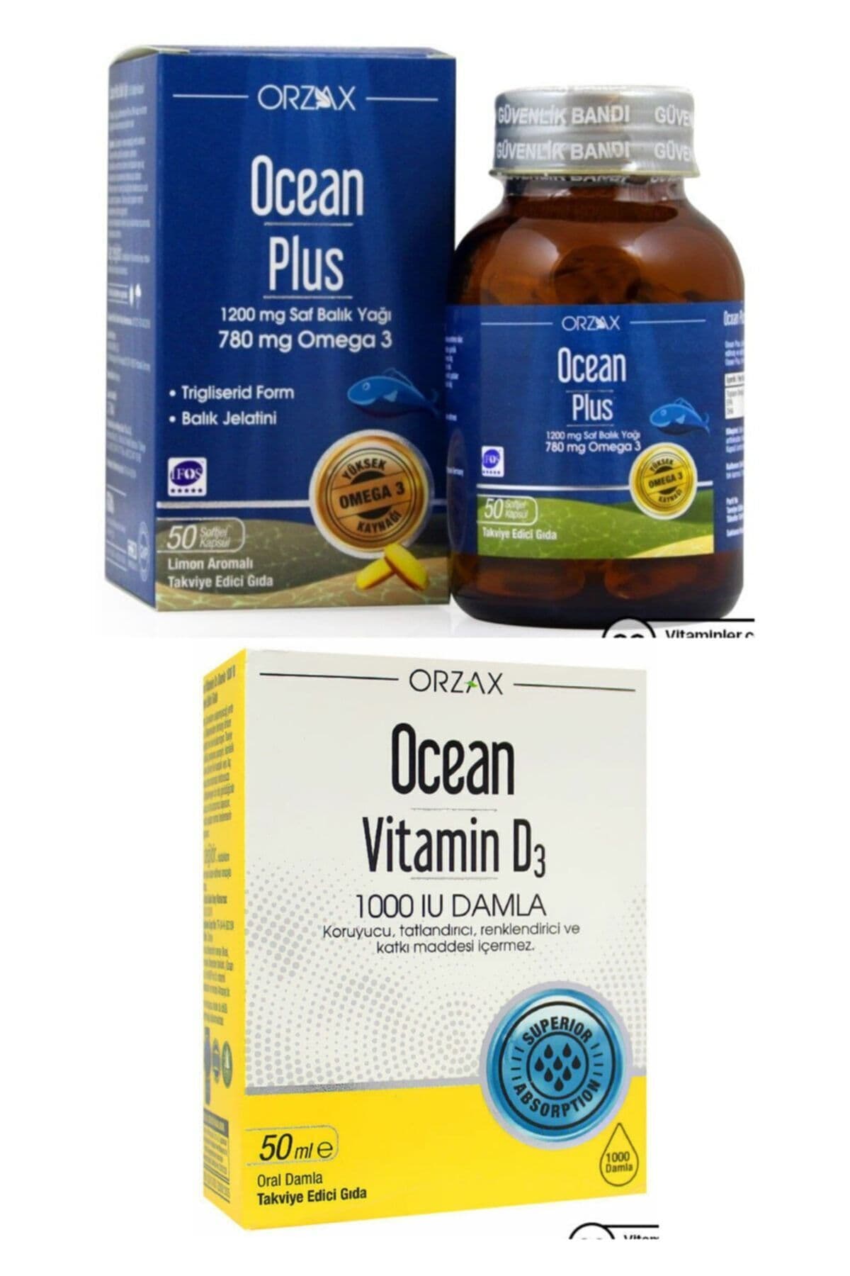 Ocean Plus Omega3 1200mg 50 Kapsül Ve Ocean Vitamin D3 1000ıu Damla 50ml