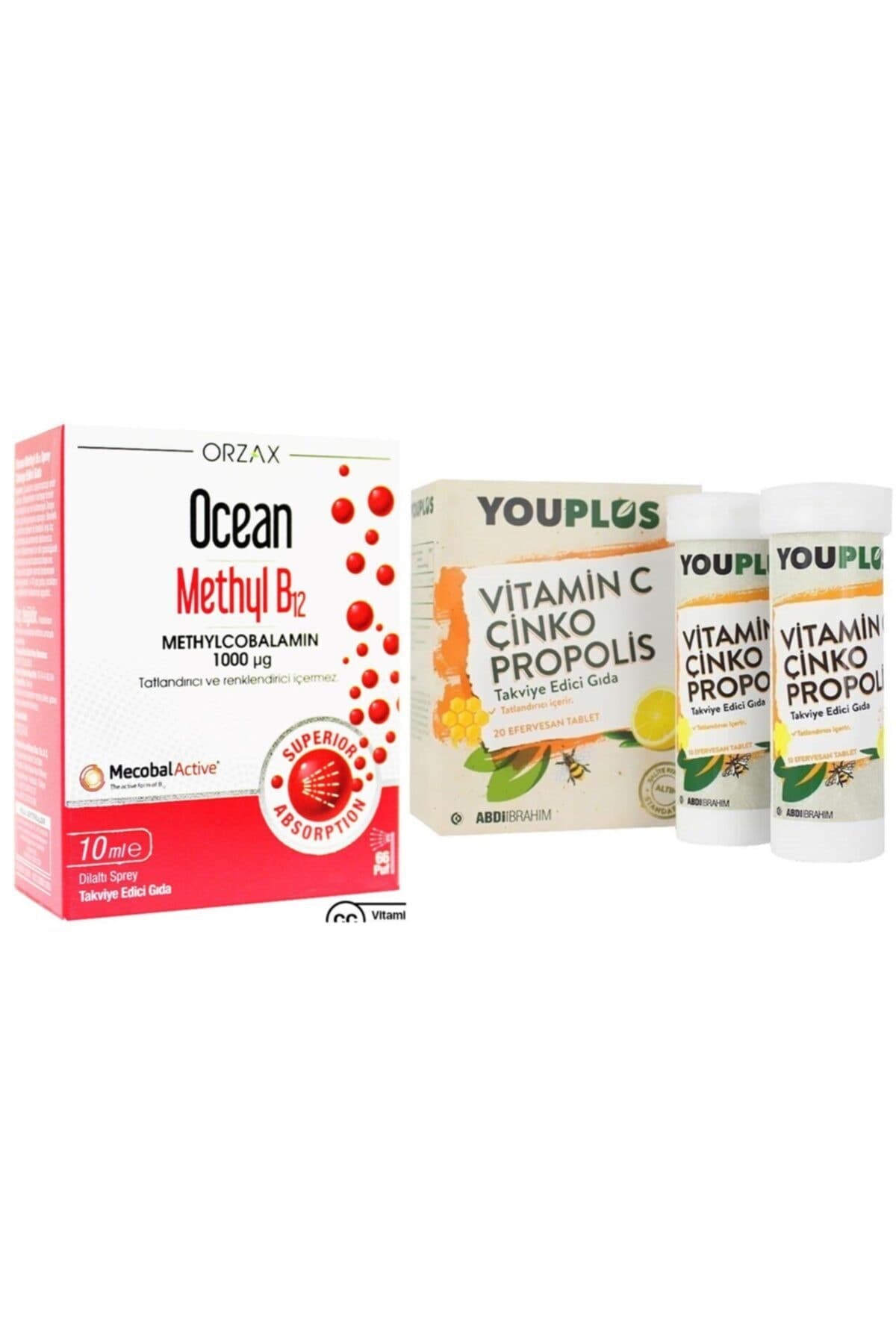 Methyl B12 1000µg Sprey 10 ml Ve Youplus Vitamin C Çinko Propolis 20 Efervesan Tablet