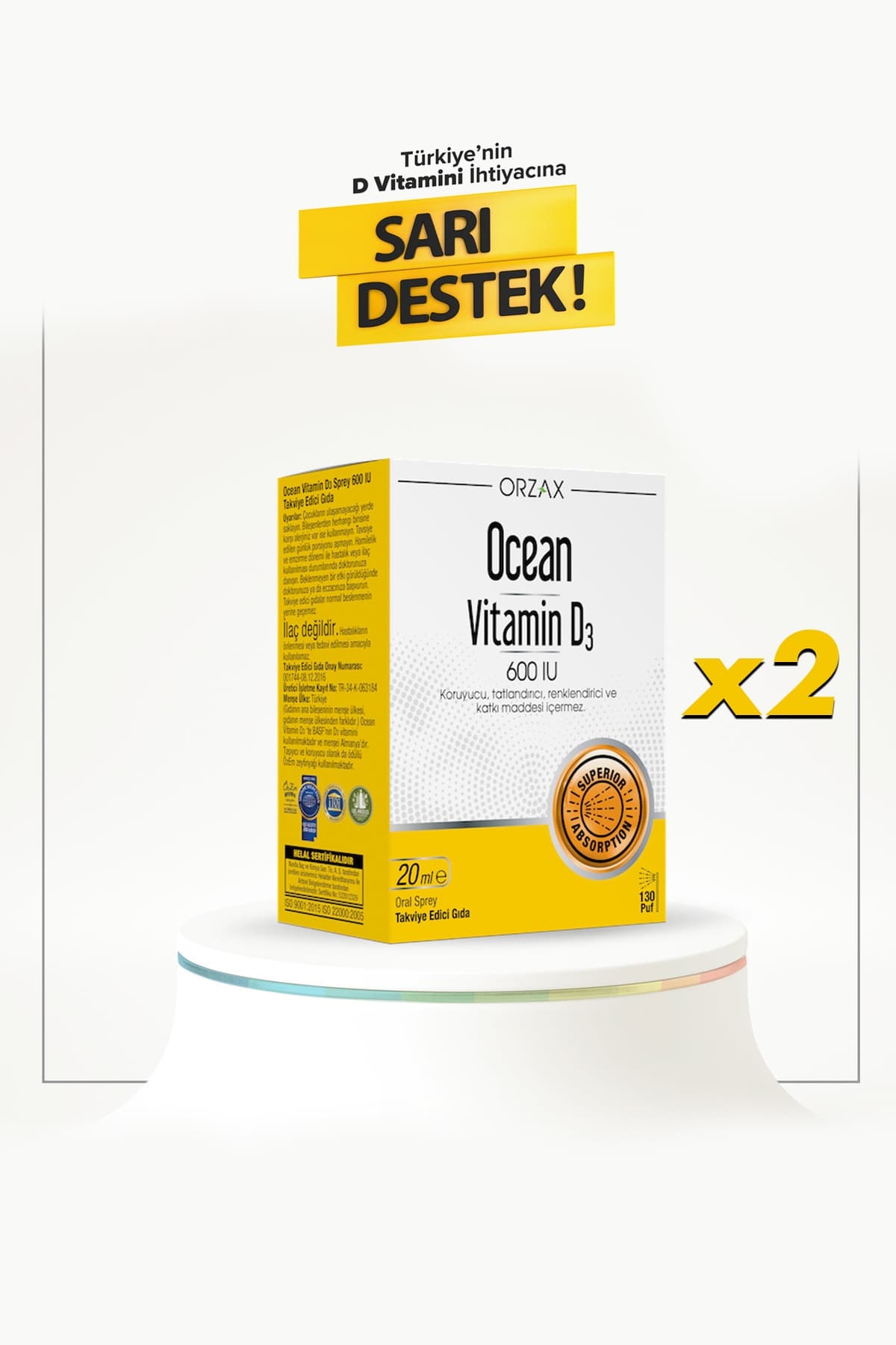 Vitamin D3 600 Iu 20 Ml Sprey 2 Adet
