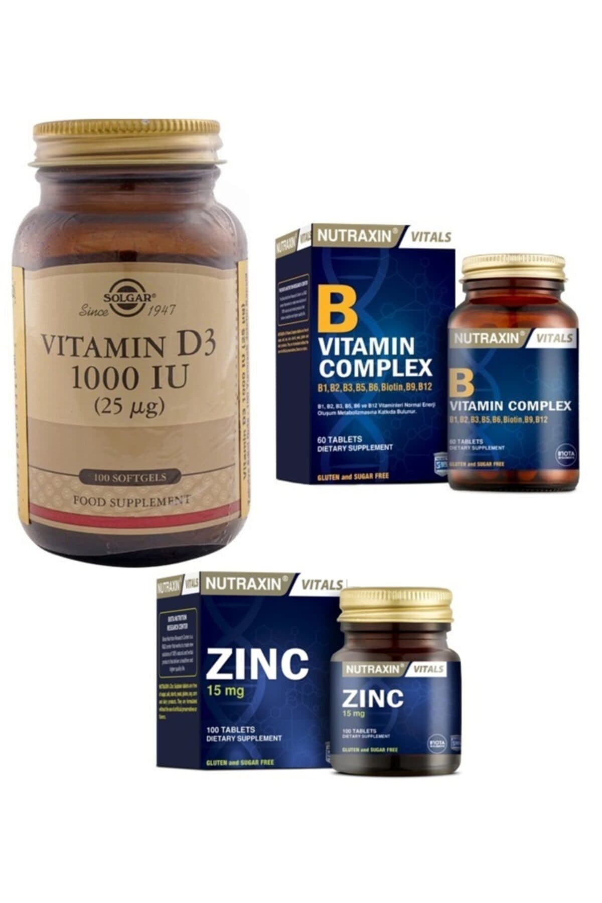 Nutraxin Zınc 100 Tablet+ D3 Vitamin 100 Softjel+nutraxin B Vitamin Complex 60 Tablet