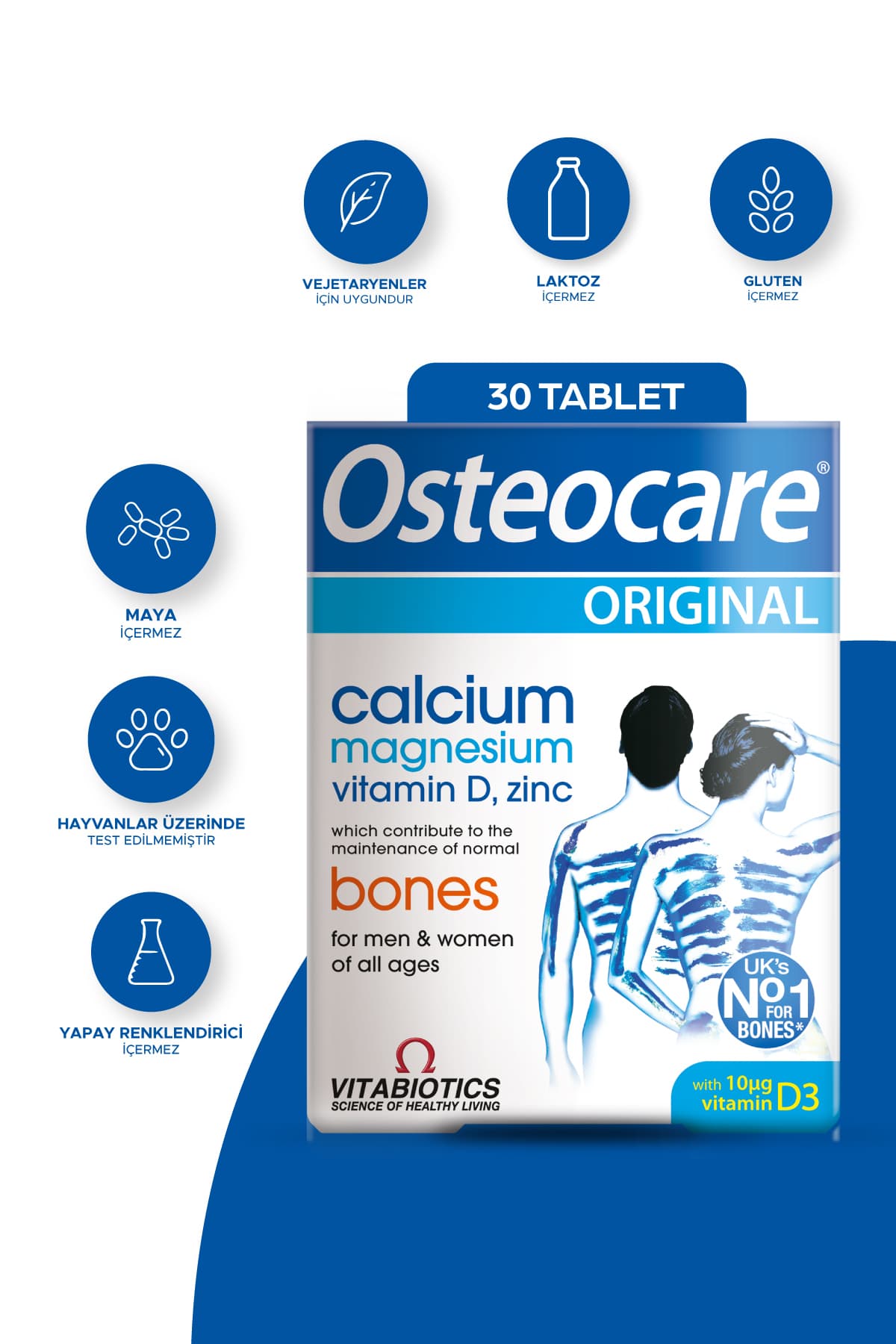 Kalsiyum,Magnezyum, Çinko, D vitamini İçeren Kemik Sağlığı Vitamini 30 Tablet