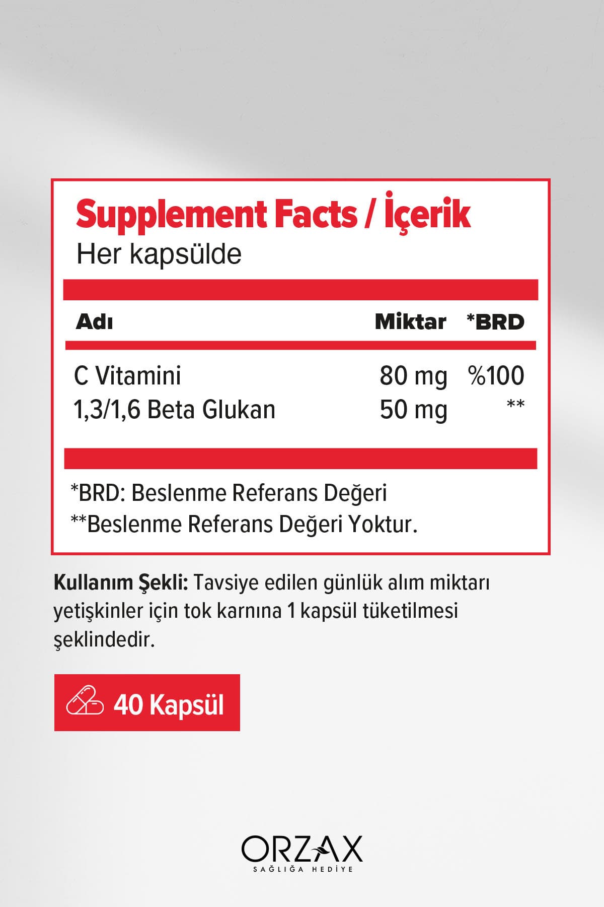 Beta Glukan 1,3/1,6 Ve C Vitamini Içeren Imunol 40 Kapsül