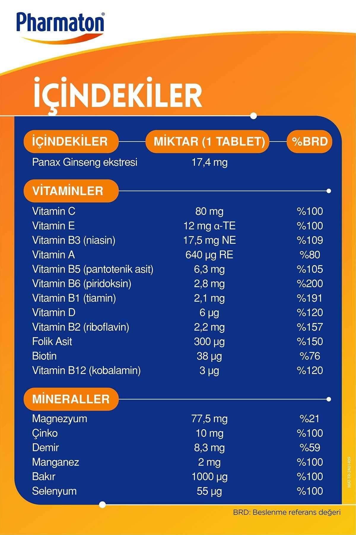 Vitality Multivitamin ve Mineral Desteği Ginseng G115 Enerji* 30 Tablet