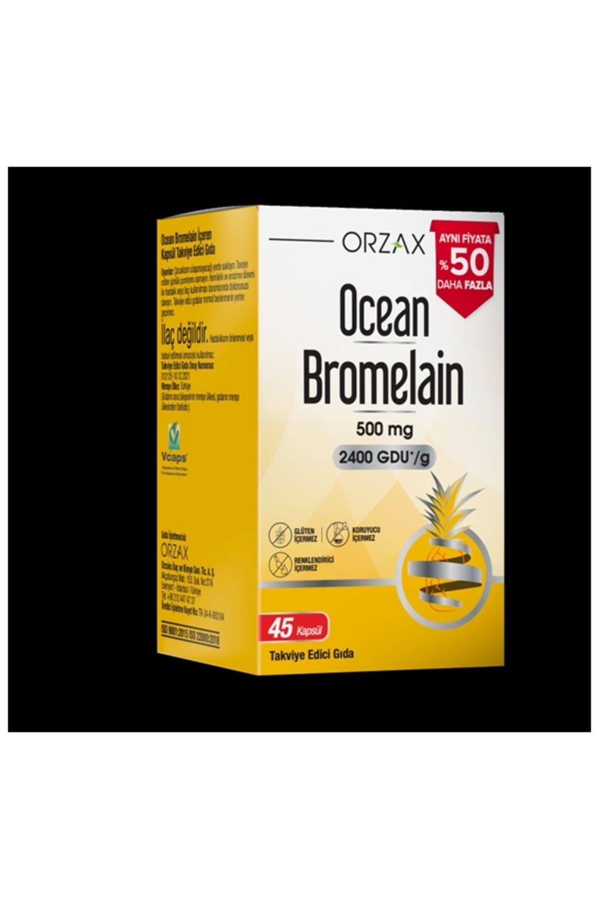 Bromelain 500 mg 45 Kapsül (%50 Daha Fazla)