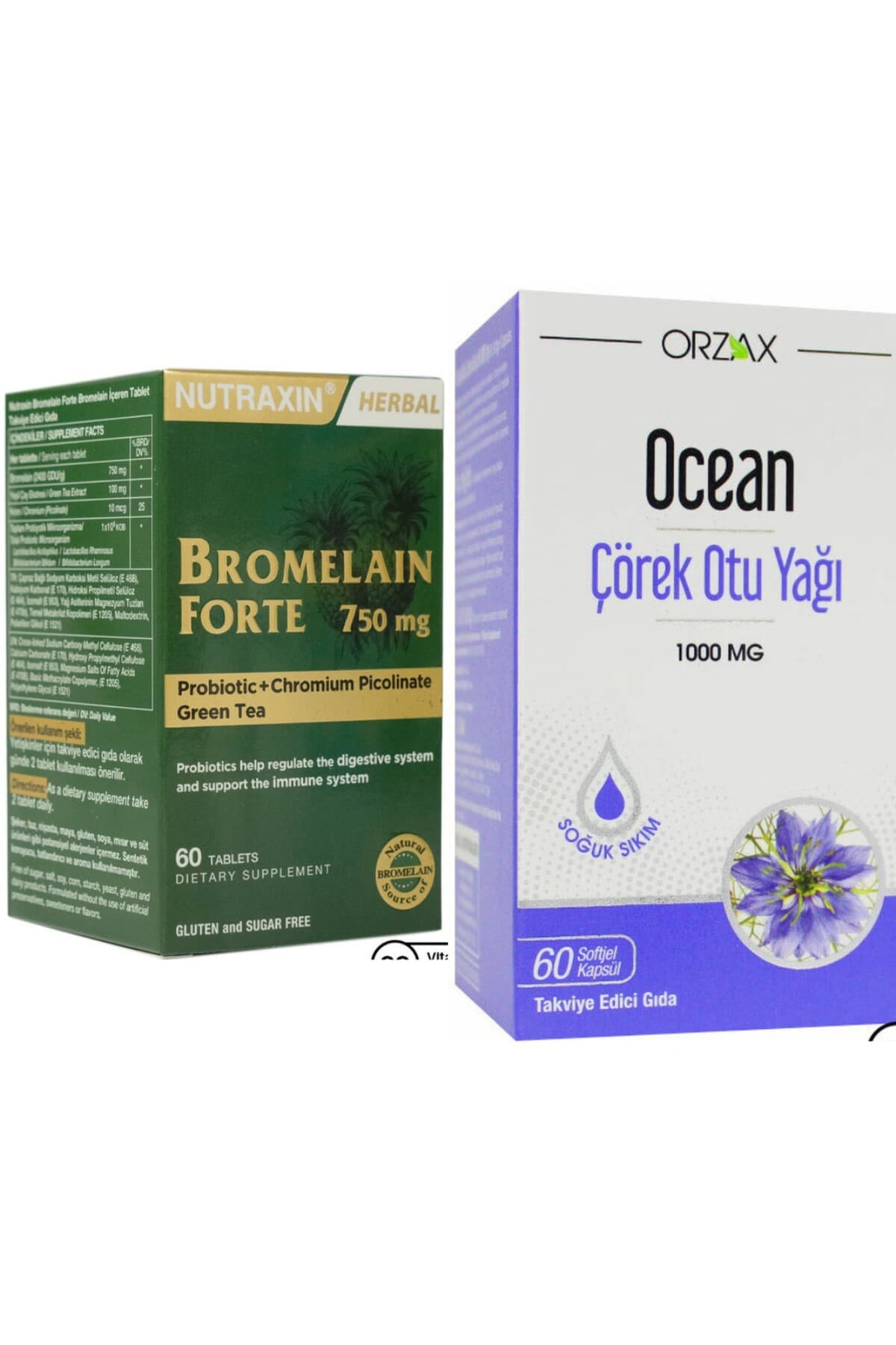 Bromelain Forte 750 mg 60 Tablet + Ocean Çörek Otu Yağı 1000 mg 60 Kapsül Form Paketi