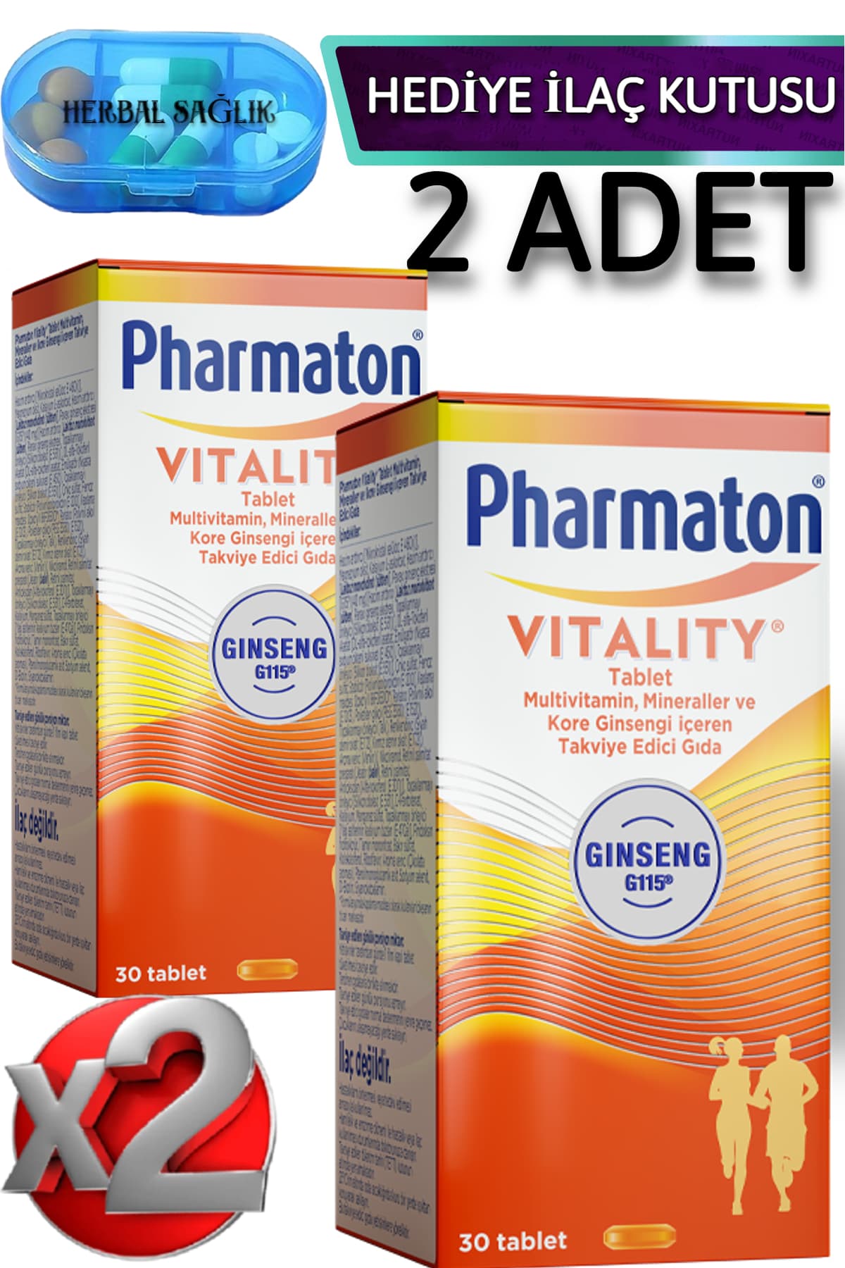 2 Adet Vitality-(Multivitamin ve Kore Ginsengi İçeren Takviye Edici Gıda ) 30 Adet Tablet